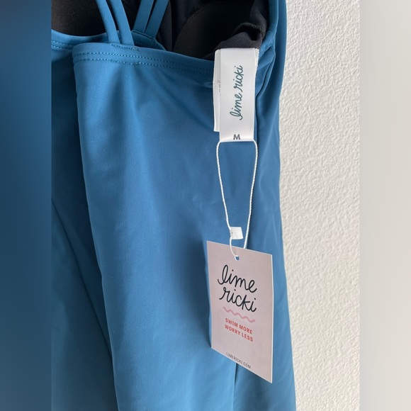 Lime Ricki indigo blue double-cinch tankini modest coverage swim suit top | M - Picture 4 of 9